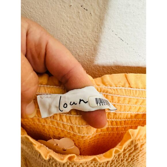 LOUNA Orange Square Neckline Puff Sleeves Chic Flowy Midi Dress size Medium - Picture 7 of 13